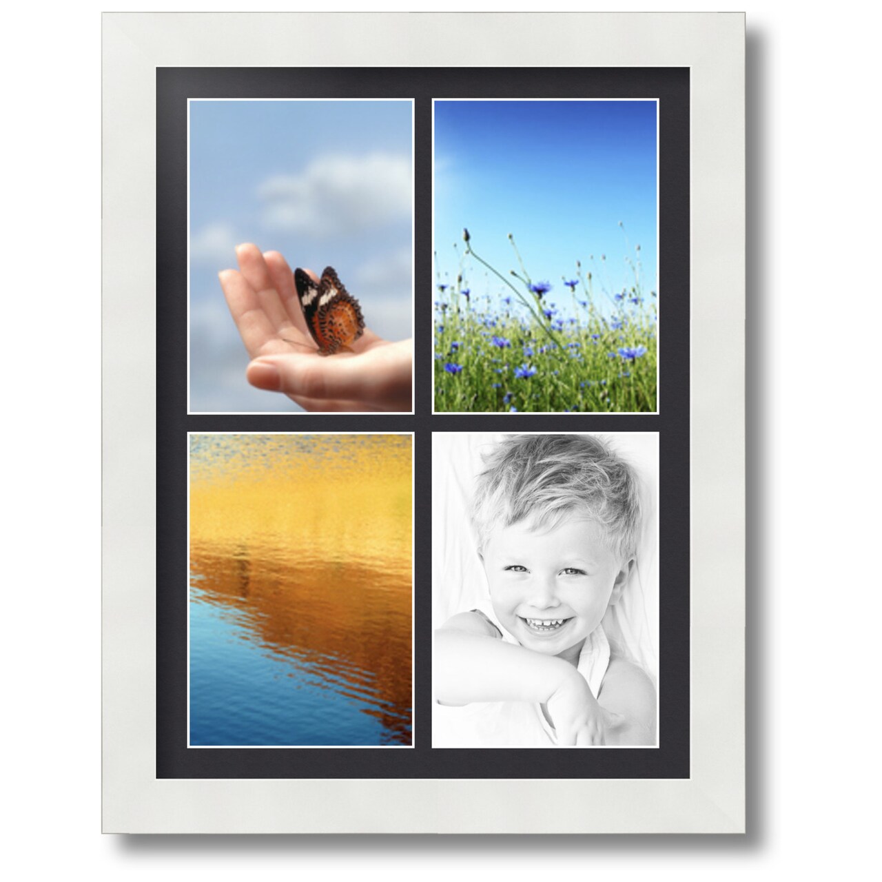 ArtToFrames Collage Photo Picture Frame with 4 - 5x7 inch Openings, Framed in White with Over 62 Mat Color Options and Regular Glass (CSM-3966-2153)